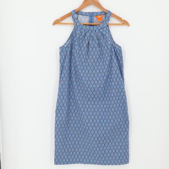 Geometric Halter Dress Pockets Blue Retro Mod Preppy Vacation Summer‎ Size 2 - Picture 1 of 9